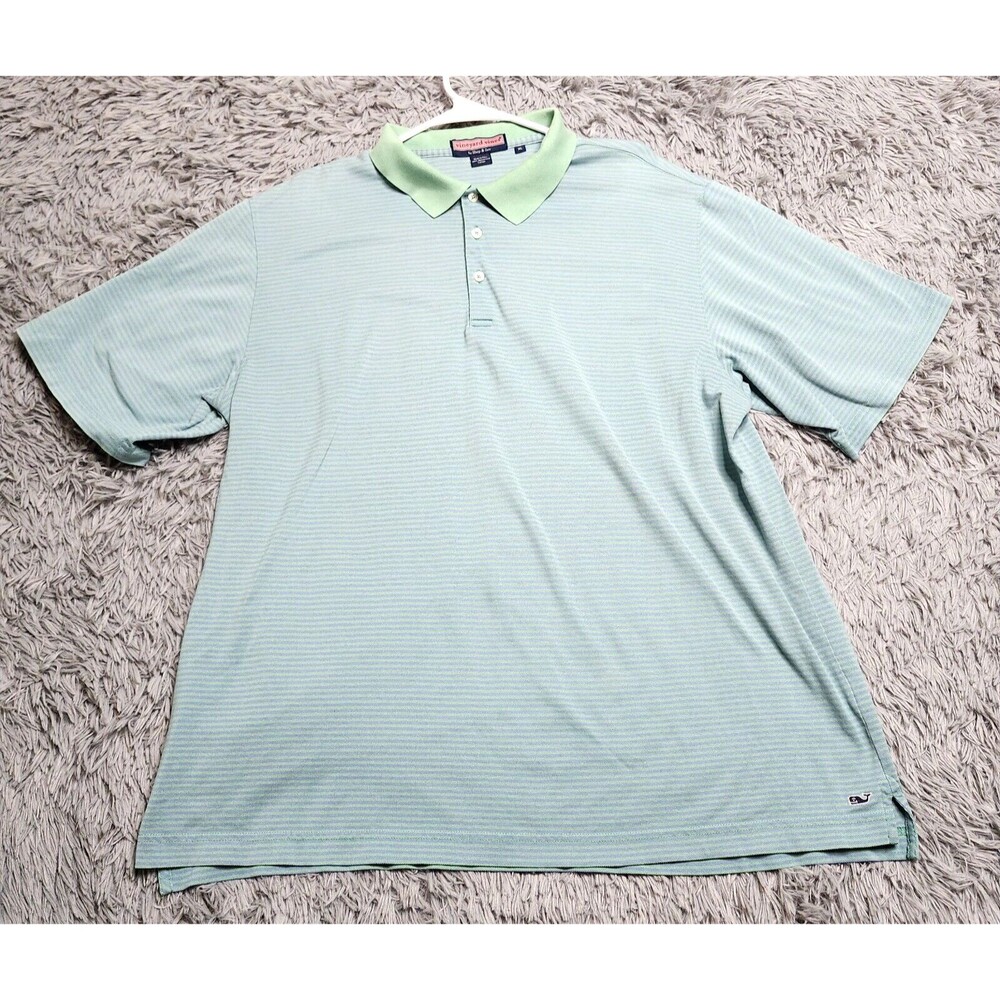 Vineyard Vines Golf Polo Shirt Mens Size XL Green Blue Striped Mercerized Cotton